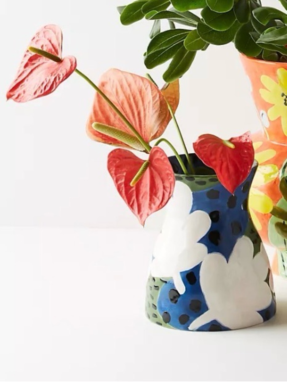 Anthropologie Julie Moon Bold Blooms Hand-Painted Floral Ceramic Vase